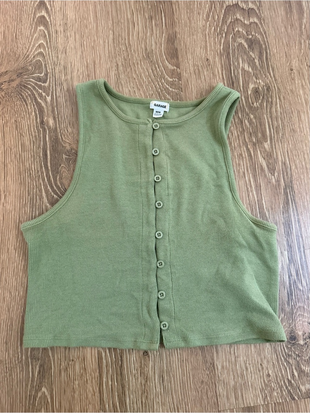 Garage Olive Ribbed Button Crop Tank